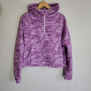 Outdoor Voices fleece hoodie PrimoFleece 1/4 zip purple camo crop cropped M